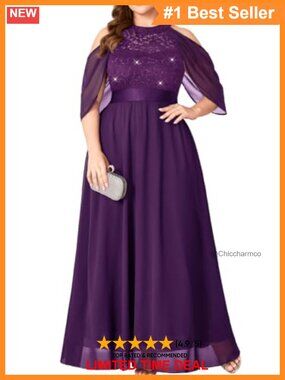 Plus Size Lace Formal Evening Gown Halter Chiffon A-Line Maxi Dress